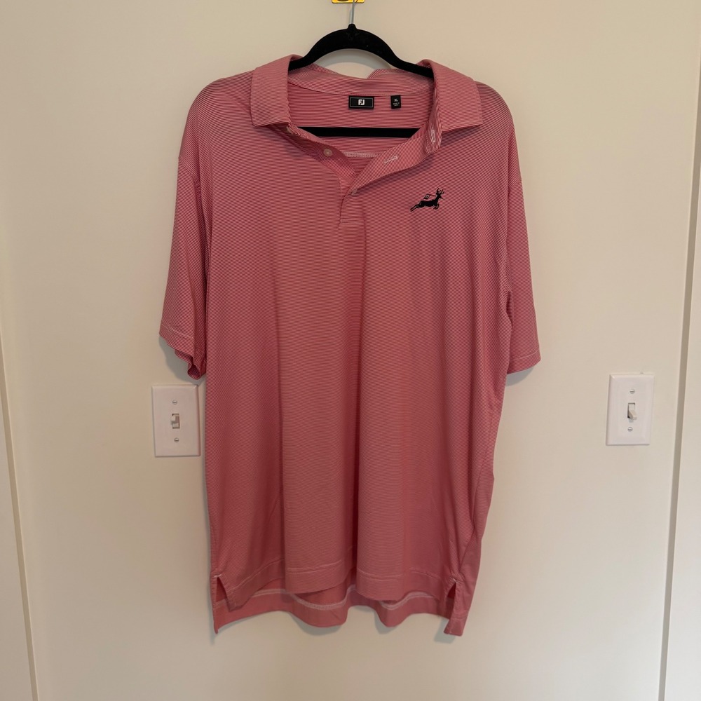FootJoy Mens XL Red White Stripe Golf‎ Polo Shirt The Rut 2025 Leaping Buck FJ